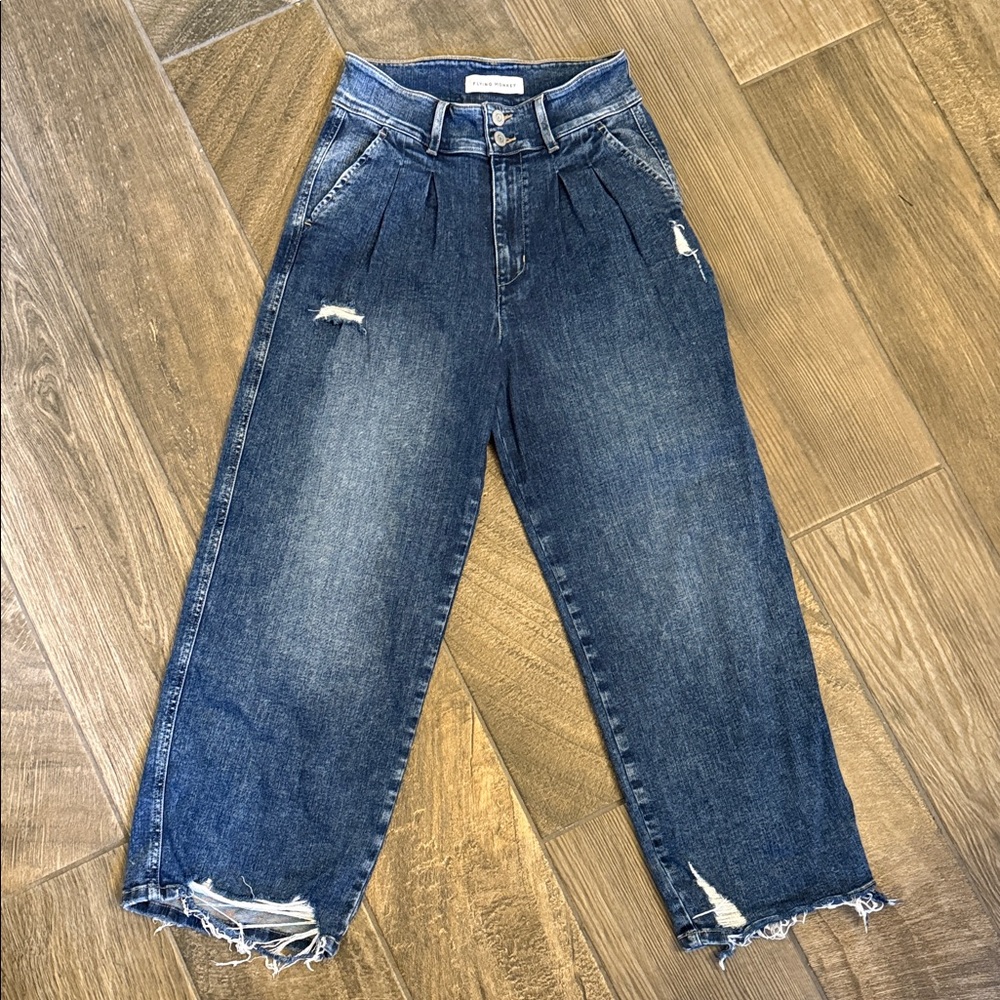 Flying Monkey High Waist Distressed Crop Jeans Size 26 | Pleated Wide Leg - Picture 4 of 12